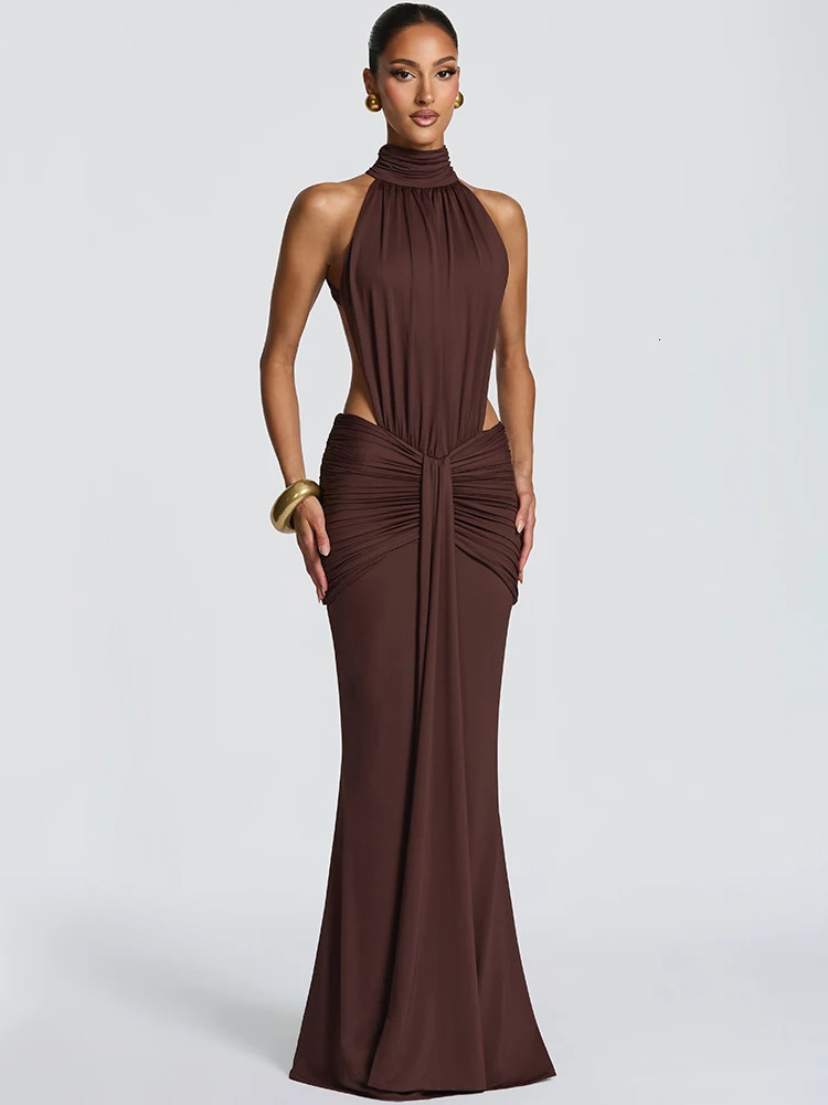 Mozision Turtleneck Backless Sexy Maxi Dress Women Gown Elegant Off-shoulder Sleeveless Ruched Bodycon Club Party Long Dress 260423
