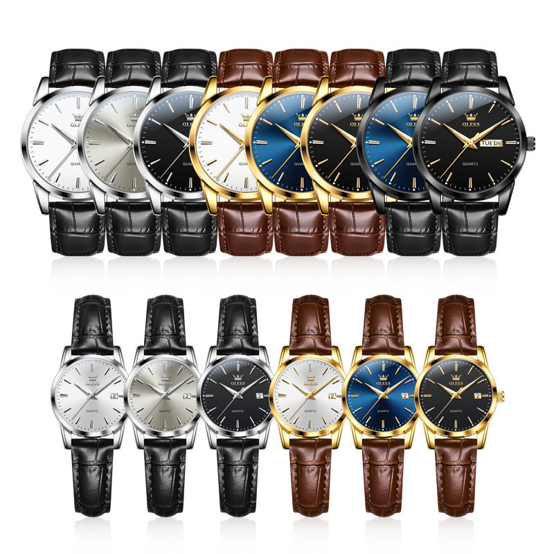 OLEVS Fashion Business Original Mens Watch Leather Strap Trend Weekly Calendar Quartz Watch Luminous Waterproof 4m Dial 240924