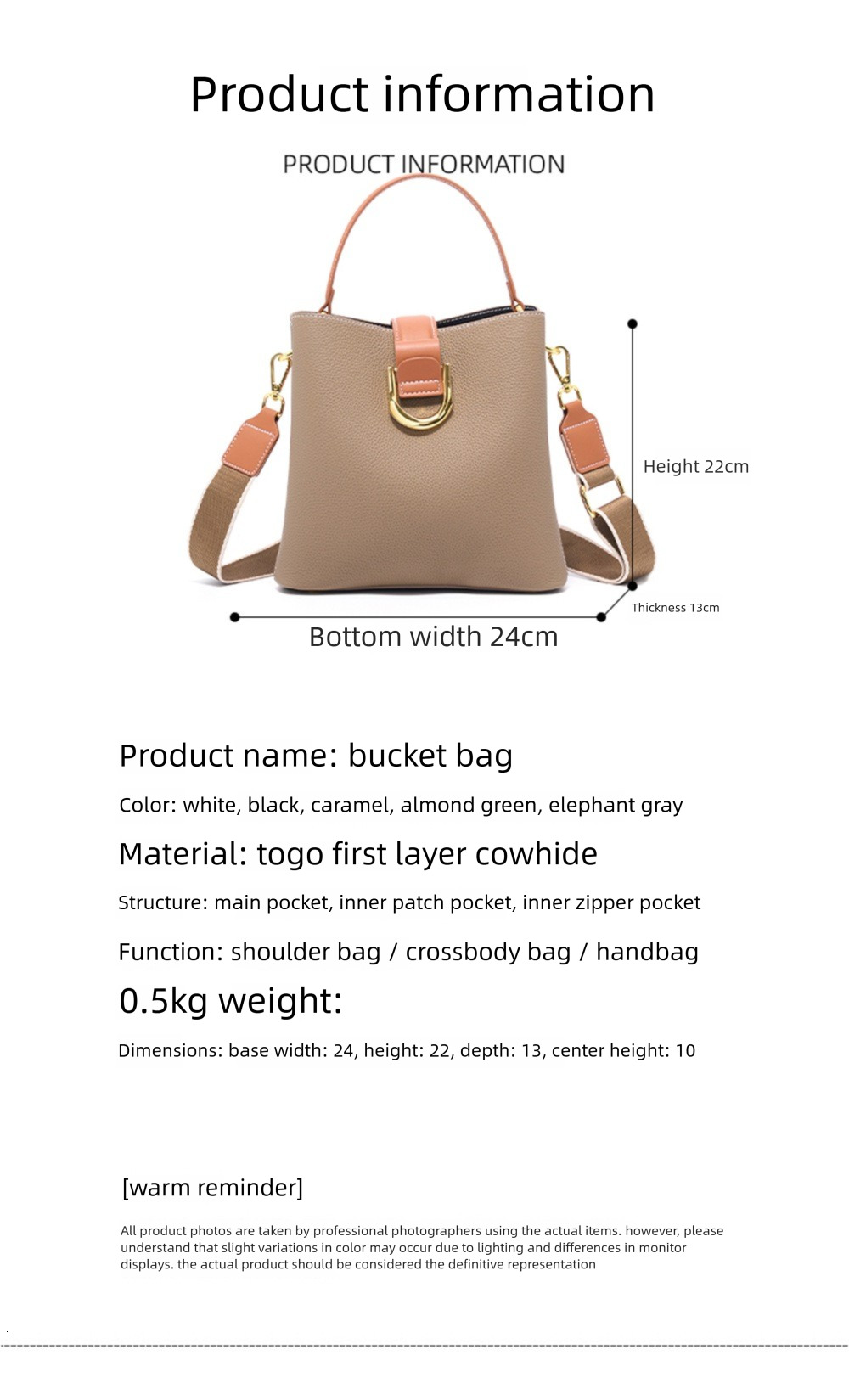 Designer Luxury Leather Women's Handbag Crossover New Top Cowhide Handbag Crossbody Bag Fashionable Large Capacity Bucket Bag Women's Should