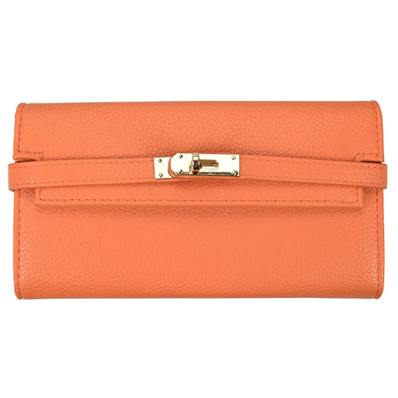 Women's Fashionable Long Wallet Crossbody Bag Grained Leather with Gold Hardware Versatile Clutch that Holds a Phone and Cards