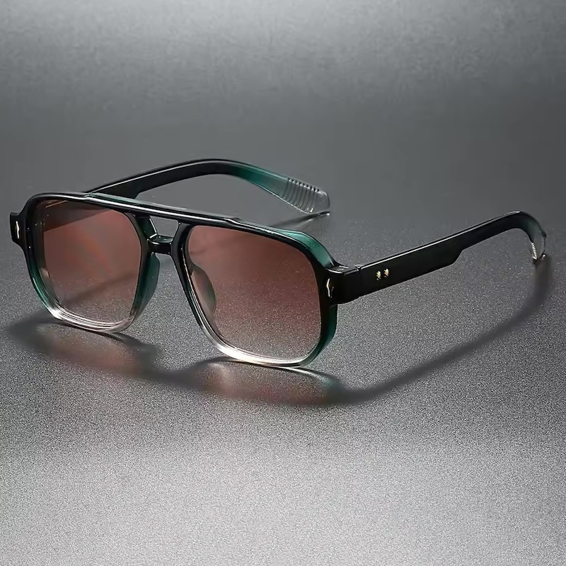 Vintage Pilot Sunglasses Double Bridges Men Square Green Ocean Lens UV400 Riding Women Trending Rivets Sun Glasses Lightweight Beach UV400 CB Fashion 