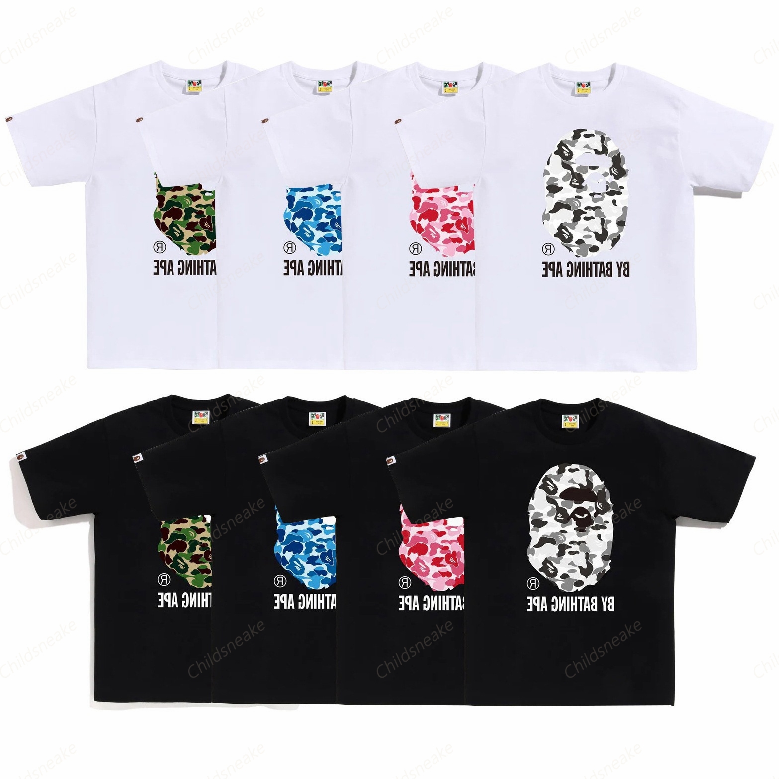Bapestshirtity T Shirts Mens Women Hiphop High Street Camo Shark Tee Summer Short Sleeve A Bathing Ape Casual Tops Shark Print Asian Size bpas Fashion Streetwear