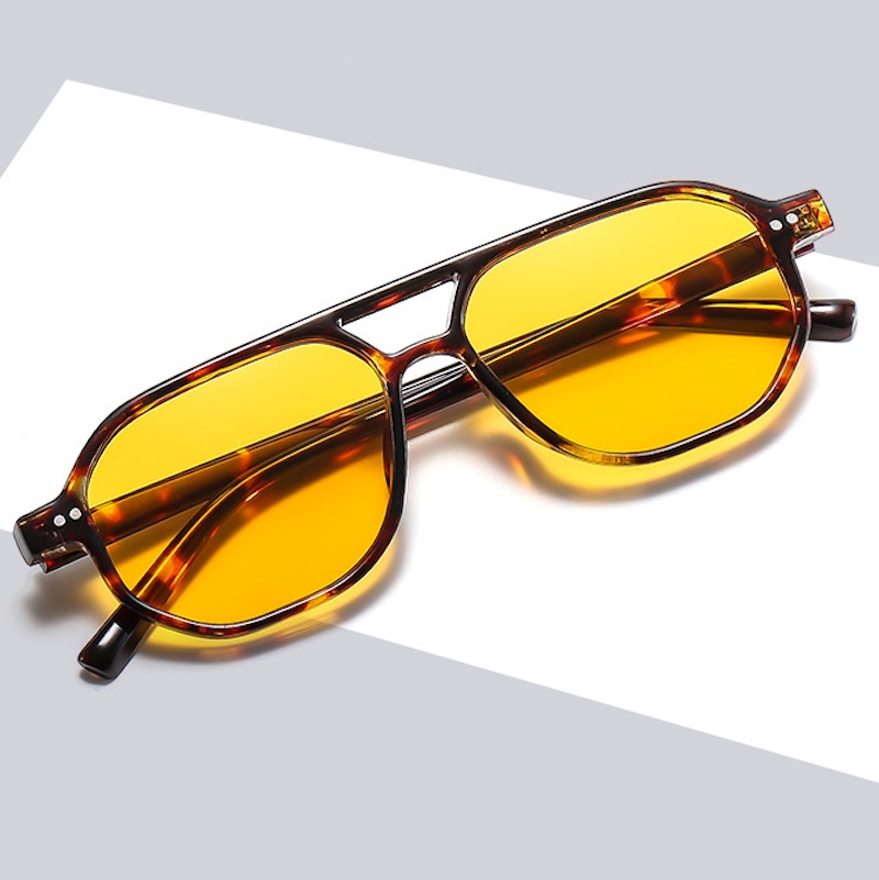 Vintage Pilot Sunglasses Double Bridges Polygon Square Men Clear Ocean Lens Rivets Sun Glasses Women Lightweight UV400 anti blue light CB Fashion Acce