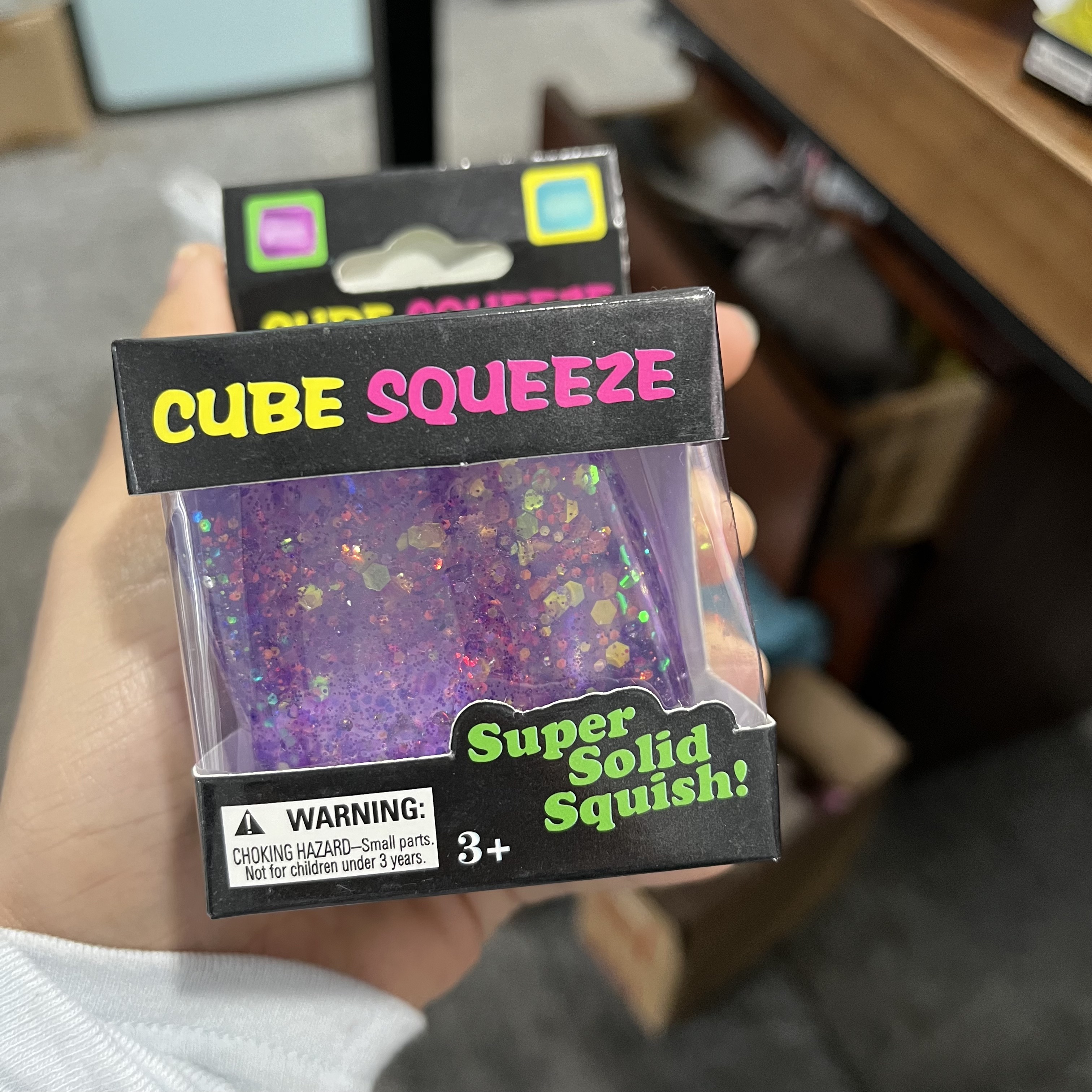 Maltose Glitter Cube Squeeze Squishy Toy, 5cm Slow Rise Stretchy Gel Stress Relief Fidget Toy with gift box for Stress Relief Party Favors