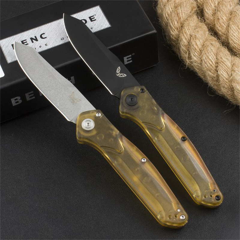 BM9400 Folding Knife PEI transparent material Handle High Hardness Folding Knife Outdoor Hunting Camping Hiking EDC Pocket Knife