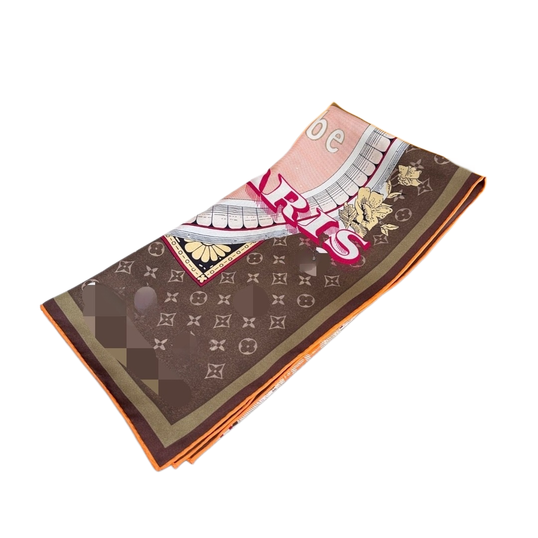 Multi-Color Designer Silk Scarf for Women - Fringed Monogram Echarpe Luxe Scarf Silk | Designer Scarf Women Luxury Shawl 140x140cm/90x90cm