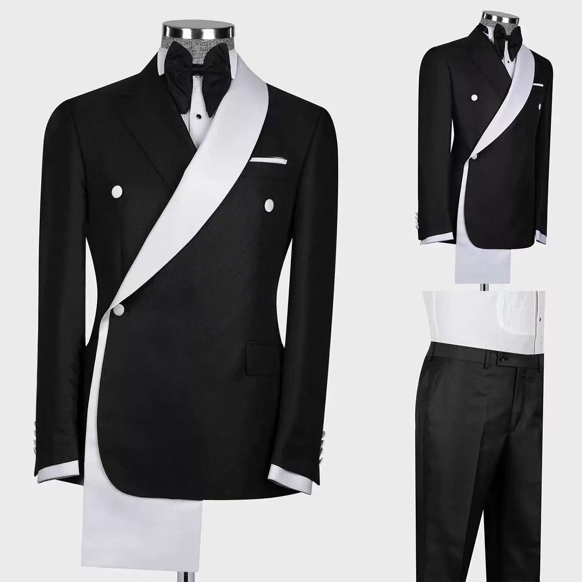 Mens Suits Casual Contrast Color Men 2 Pieces Single Breasted Wedding Groom Tuxedos Customized Blazer Pants Traje Juvenil Masculino