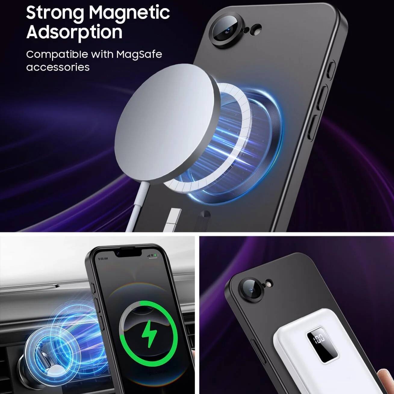 Phone Case iPhone 17e/16e Phone Case Compatible with Magnetic Built-in Camera Lens Protector Slim Soft Bumper Shockproof