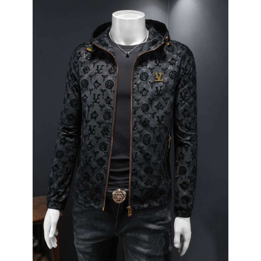 Spring New Dark Designer Fashion Flower Jacket Large Size Hooded Casual Coat European Station Handsome Top Trendy Men's Clothing