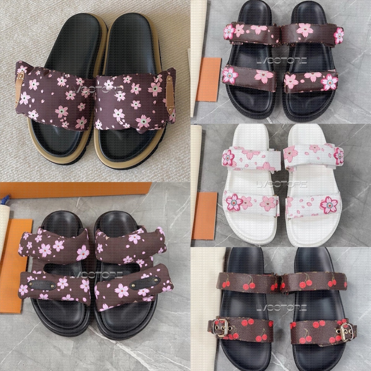 Denim sandals cherry blossom murakami leather slide Designer woman Sandale sunset pool pillow Comfort Flat Mule Sliders Bom dia Beach Luxury slippers shoes with box