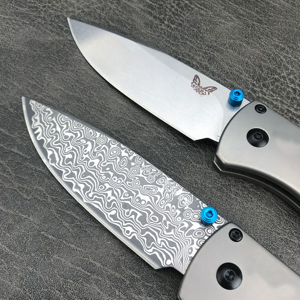 BM 533/535 Folding Knife Damascus Steel Blade Titanium Handles Sharp Field Hunting Knife Survival Tactical Tool with Pocket Clip