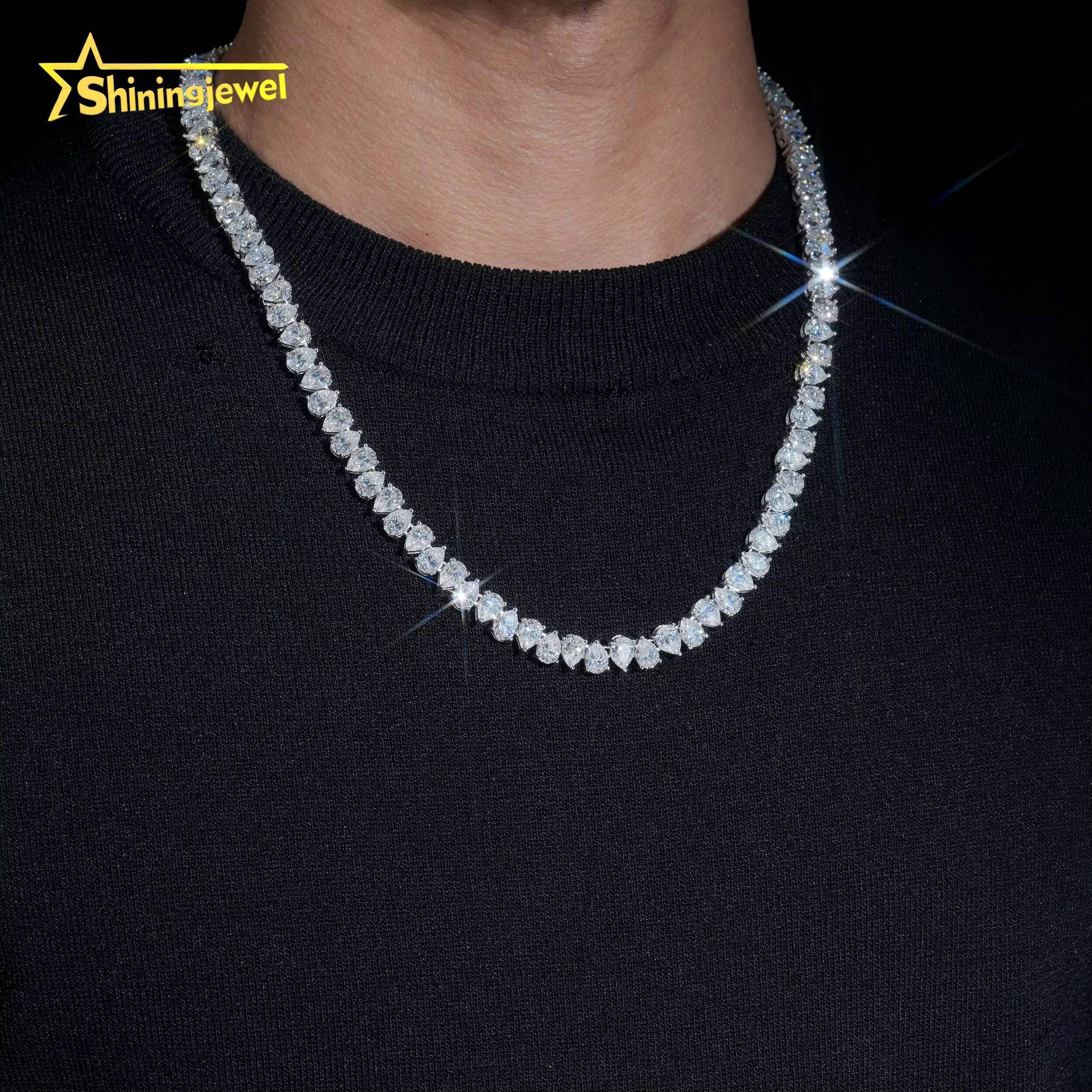 Hip Hop Jewelry 925 Sterling Silver Gold Plated Pass Diamond Test VVS Pear Cut Moissanite Tennis Chain Necklace Fine Jewelry - view 7
