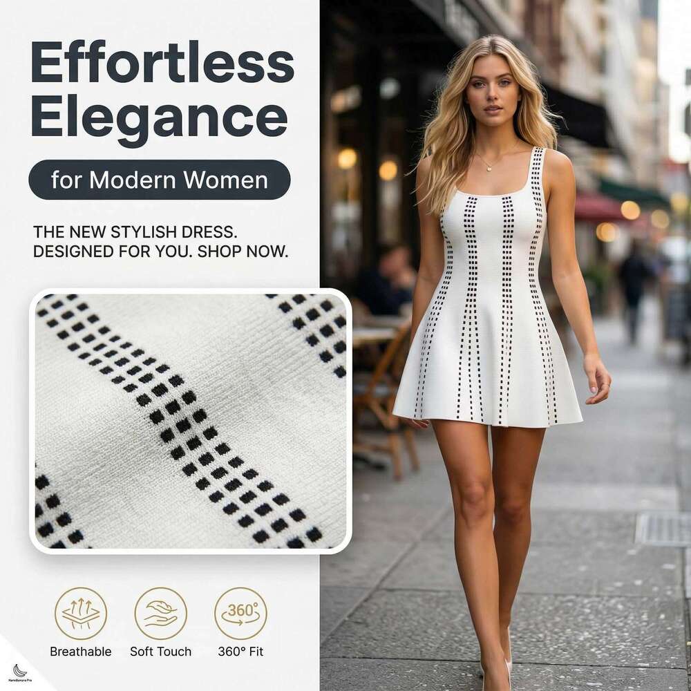 Designer's multifunctional A-line shorts, summer new k30 high waisted slim fit square neck sleeveless knitted dress