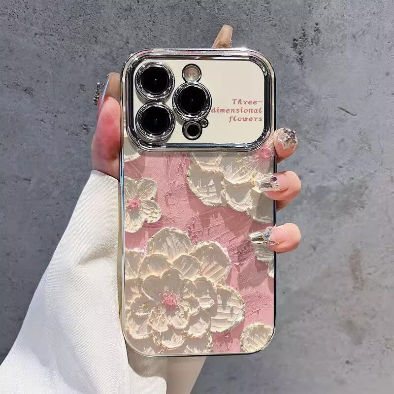 Pink oil painting floral suitable for Apple iPhone 17, Huawei Pura 80, personalized full-cover anti-drop protective case