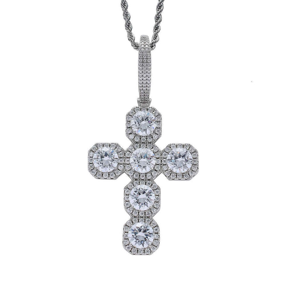 moissanite New European American cross-border style full-diamond cross pendant with large cubic zirconia and diamond arrangement, fashionable, light l - view 5