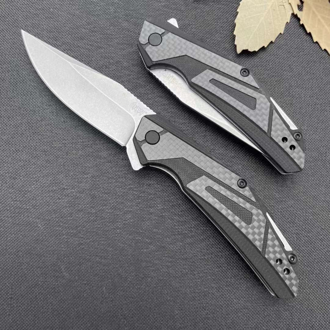 KS 1370 Grey Folding Knife D2 Steel Blade G10 Composite Carbon Fiber Handle Portable Household Fruit EDC Carry-Along Tool Knife