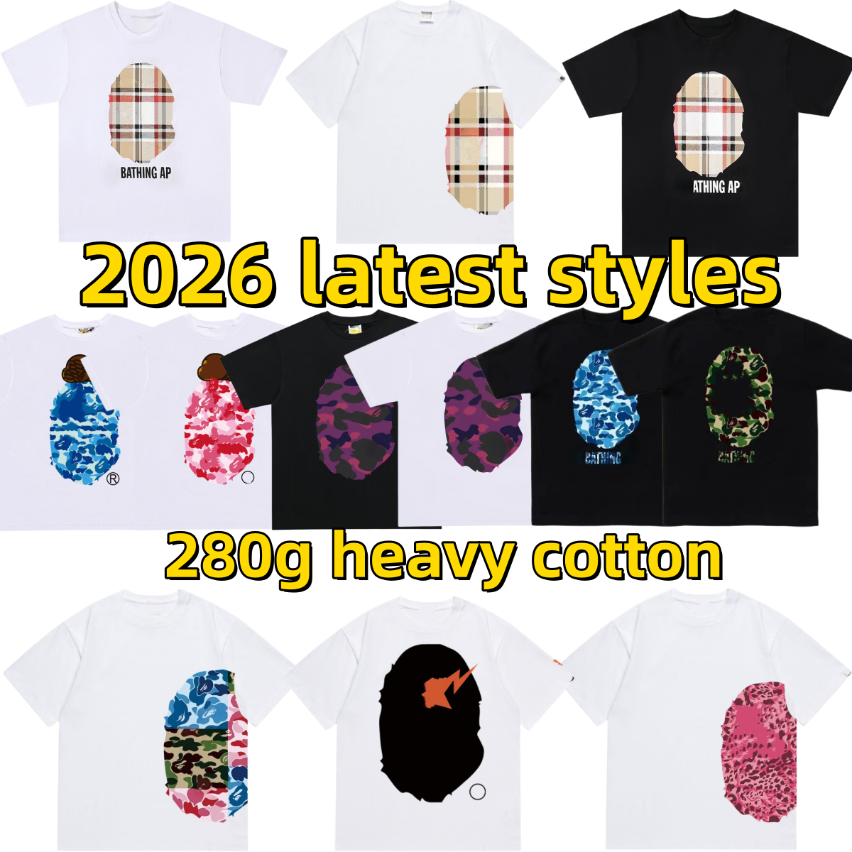 2026 10S shirt Designer Mens T-Shirts Side Double Sided Camouflage Shark Tshirts Graphic Cashew Lightning Cotton Shirts