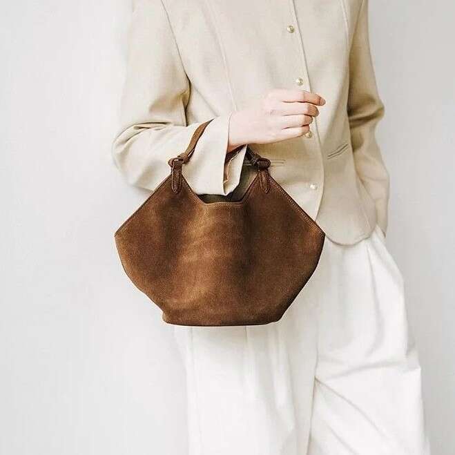 New Cross Border Model Khi Te Frosted Cowhide Simple Niche Handbag Commuter Bucket Bag Genuine Leather Women S SENYY