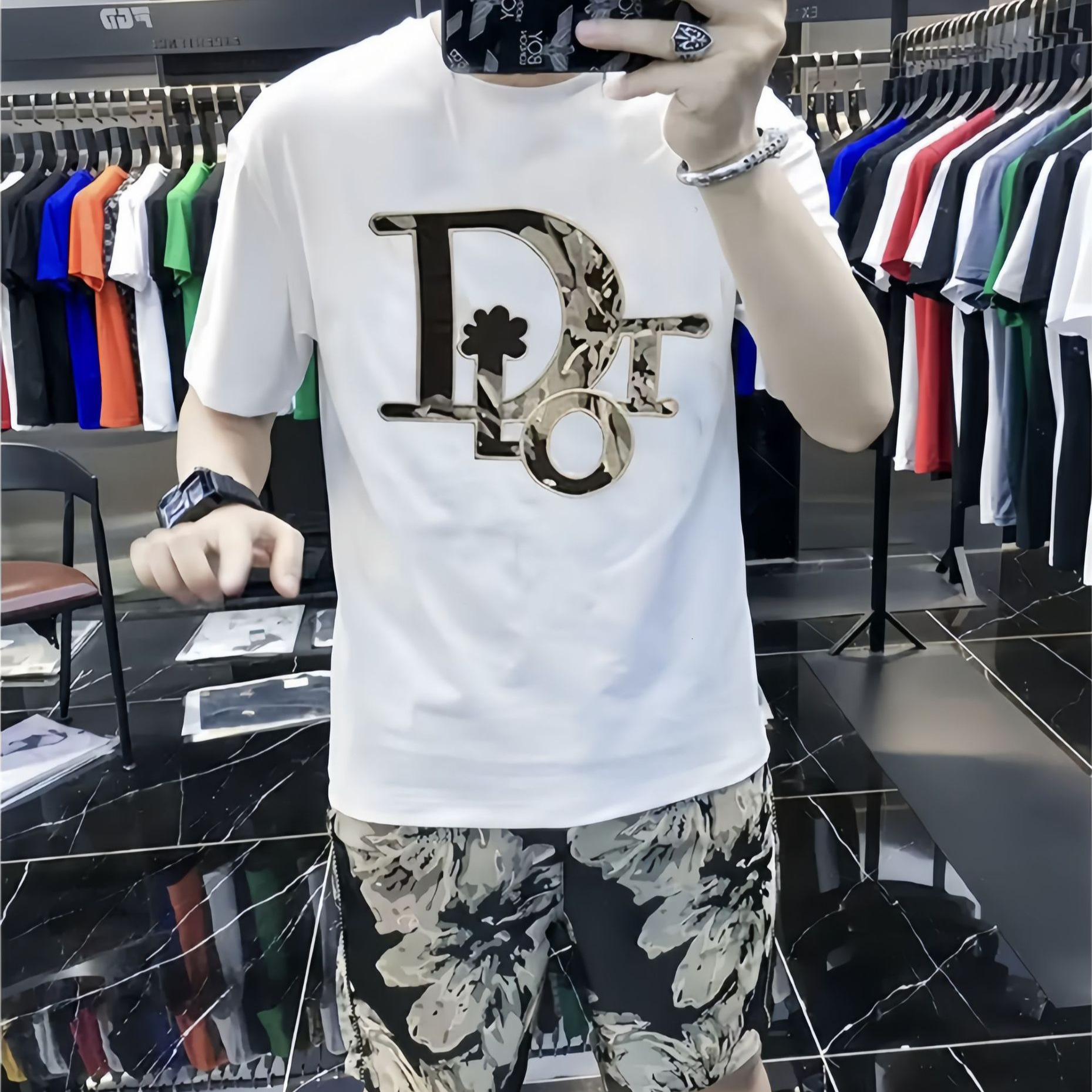 Designer Style Luxury Plus Size Men's Summer Essential High-end Brand Clothing, Pure Cotton Fashion New Short Sleeved T-shirt Top+casual Shorts T