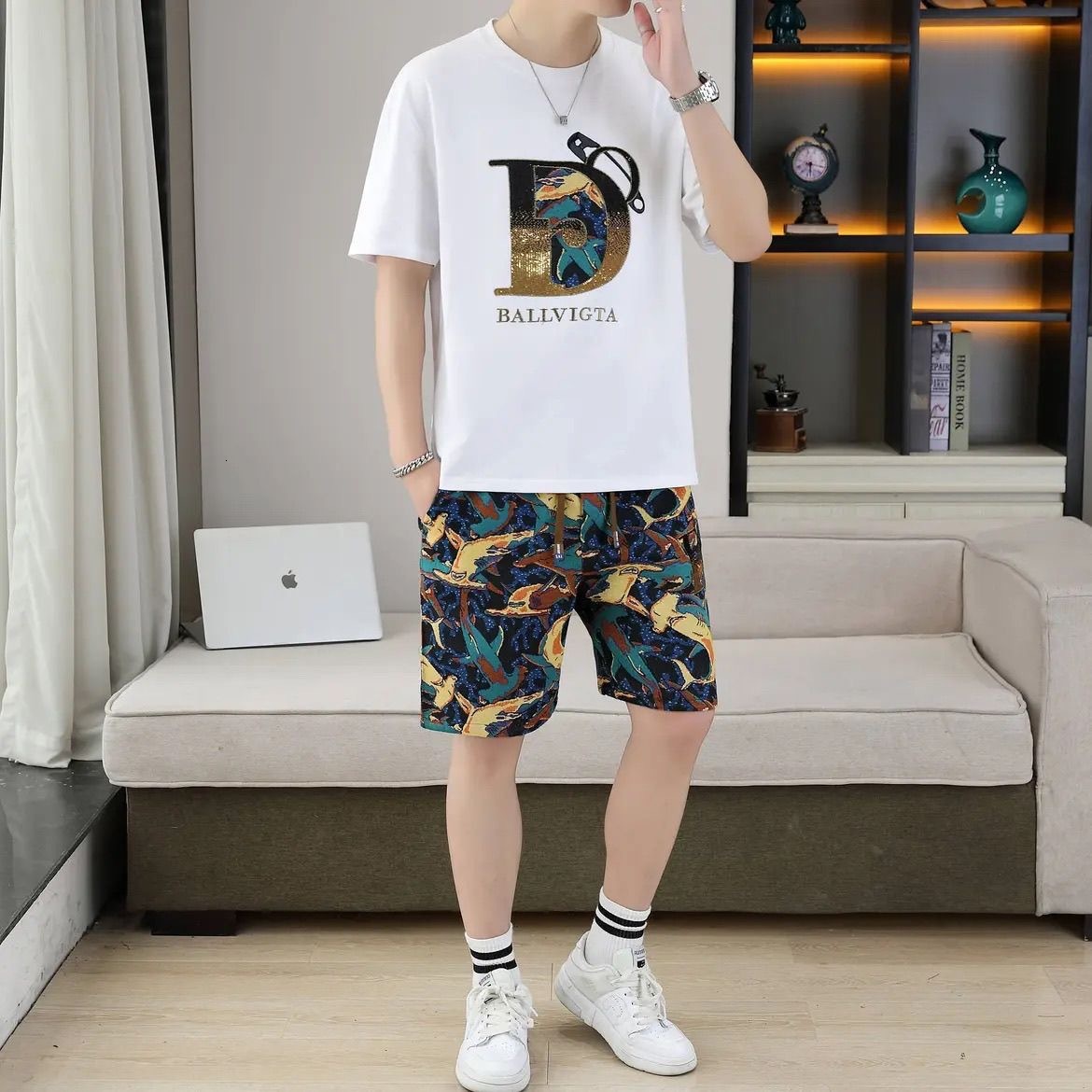 Designer Style Luxury Plus Size Men's Summer Essential High-end Brand Clothing, Pure Cotton Fashion New Short Sleeved T-shirt Top+casual Shorts T