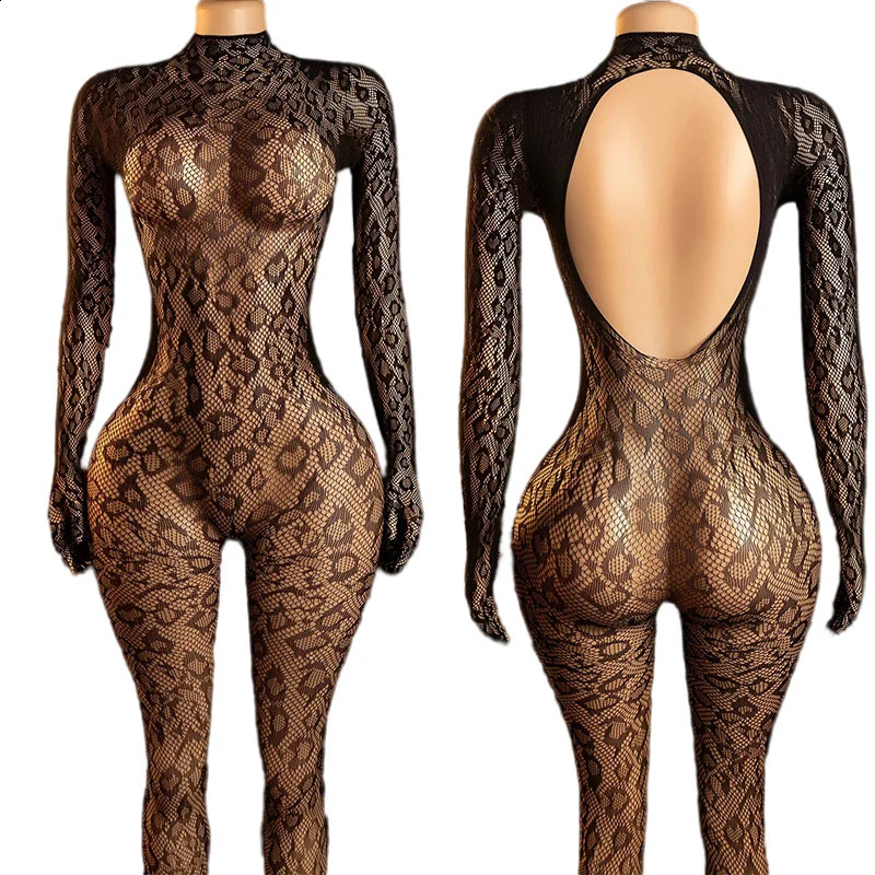 Fishnet Jumpsuit Backless Sexy For Women Ultra-thin Summer Body Stocking Long Sleeve Mesh Lingerie Leotard Cosplay Jump Suit 260424