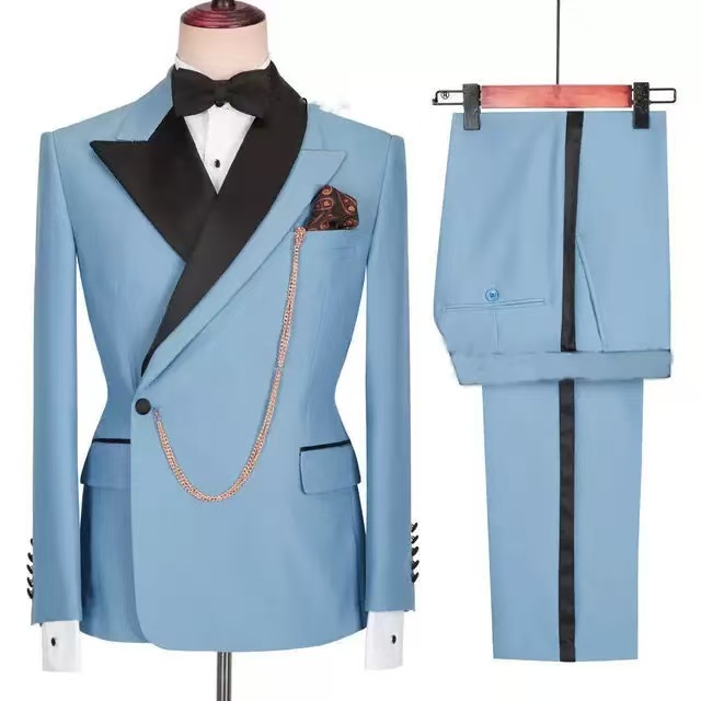 Mens Suits Casual Contrast Color Men 2 Pieces Single Breasted Wedding Groom Tuxedos Customized Blazer Pants Traje Juvenil Masculino