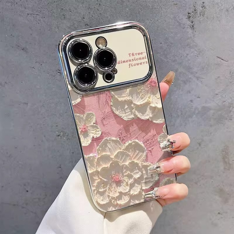 Pink oil painting floral suitable for Apple iPhone 17, Huawei Pura 80, personalized full-cover anti-drop protective case