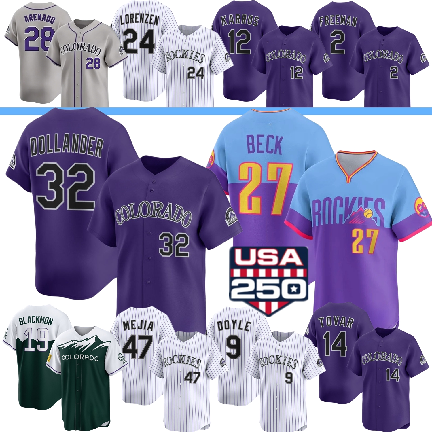 Rockies Baseball Jersey Chase Dollander Beck Ezequiel Tovar Brenton Doyle Willi Castro Tyler Freeman Helton Walker Karros Julien Goodman Sugano Mejia Women Youth