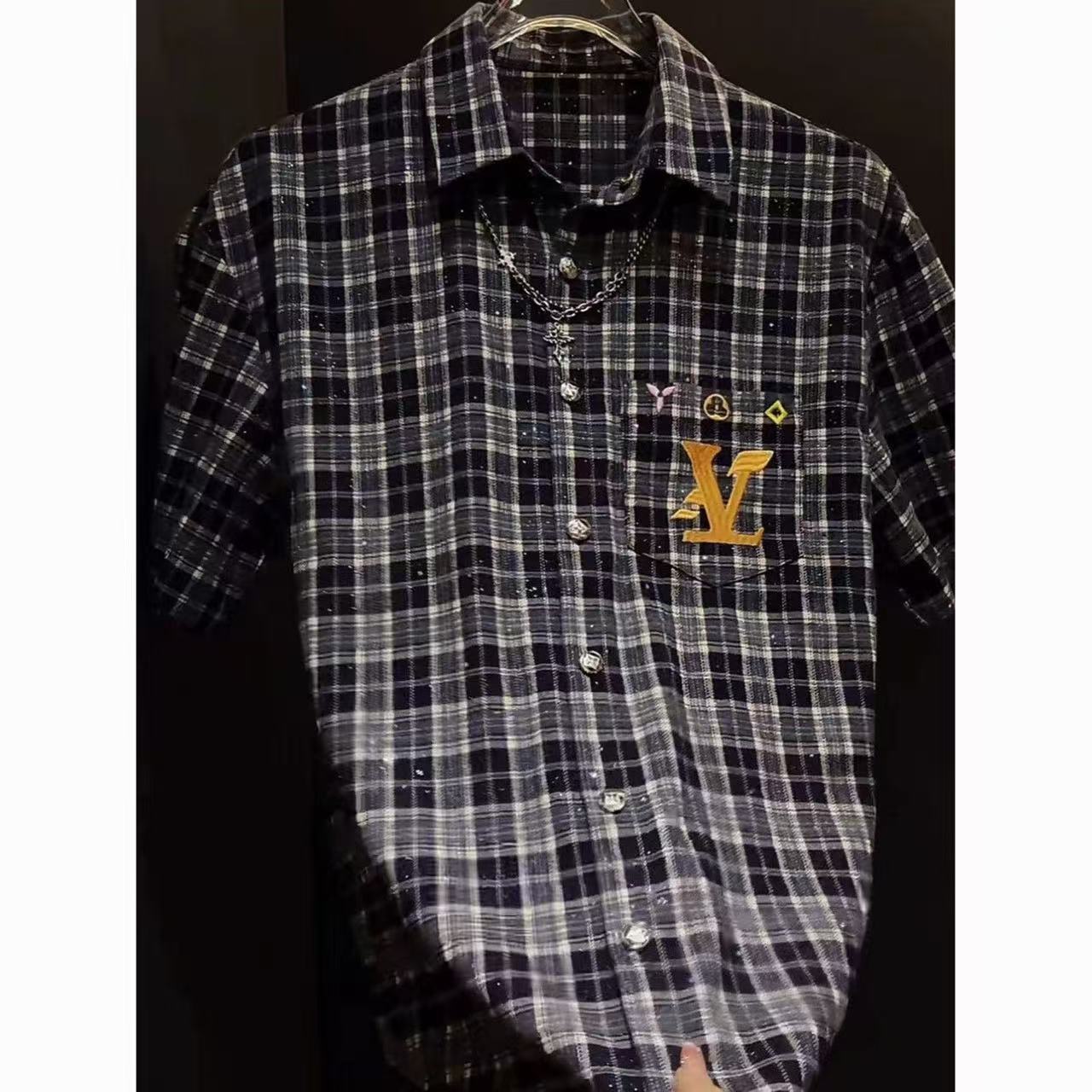 2026 summer new plaid embroidery design men's fashionable versatile short sleeved loose and comfortable casual shirt free shipping