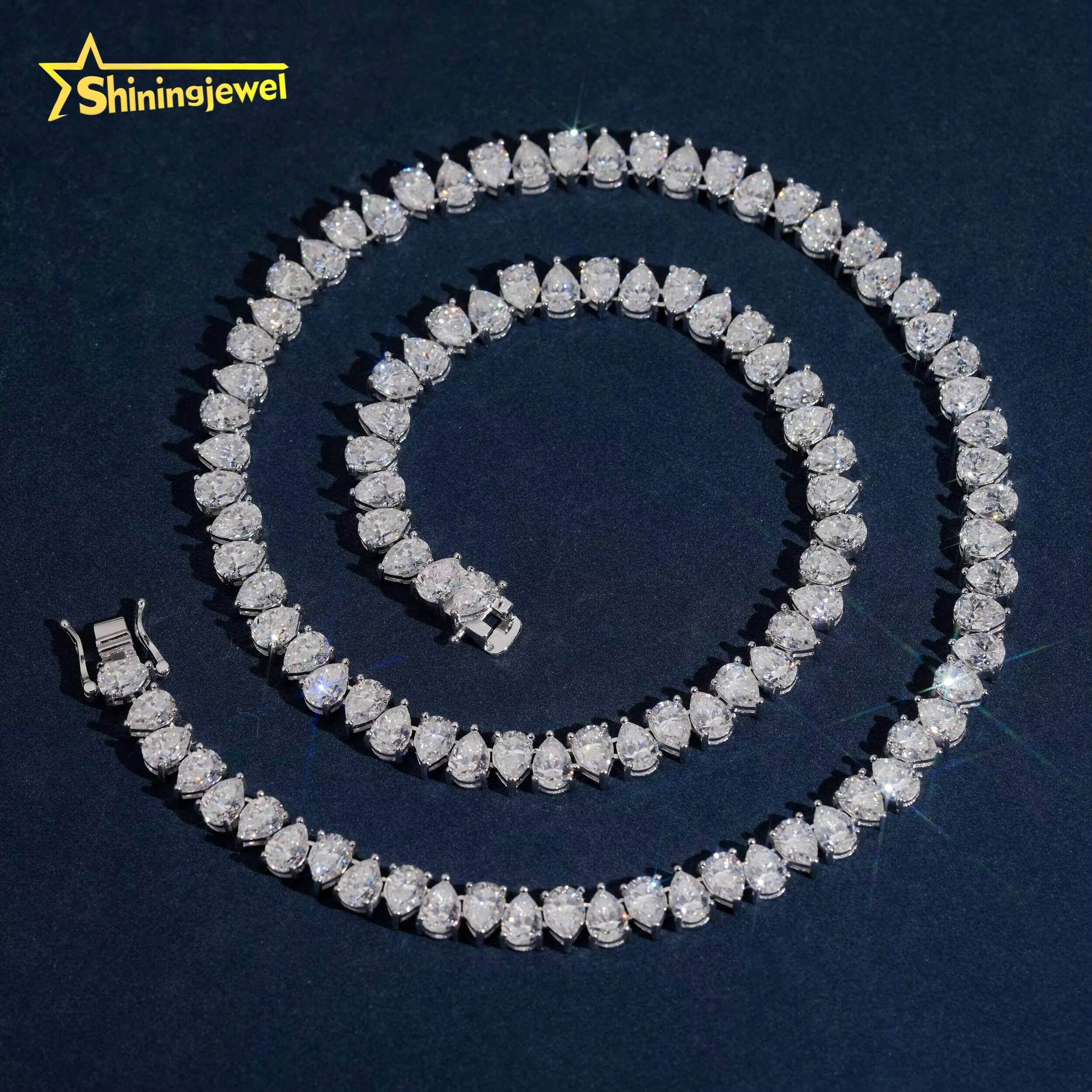 Hip Hop Jewelry 925 Sterling Silver Gold Plated Pass Diamond Test VVS Pear Cut Moissanite Tennis Chain Necklace Fine Jewelry - view 4