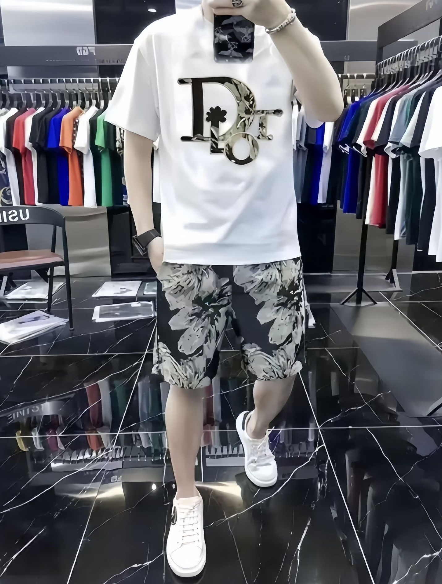 Designer Style Luxury Plus Size Men's Summer Essential High-end Brand Clothing, Pure Cotton Fashion New Short Sleeved T-shirt Top+casual Shorts T