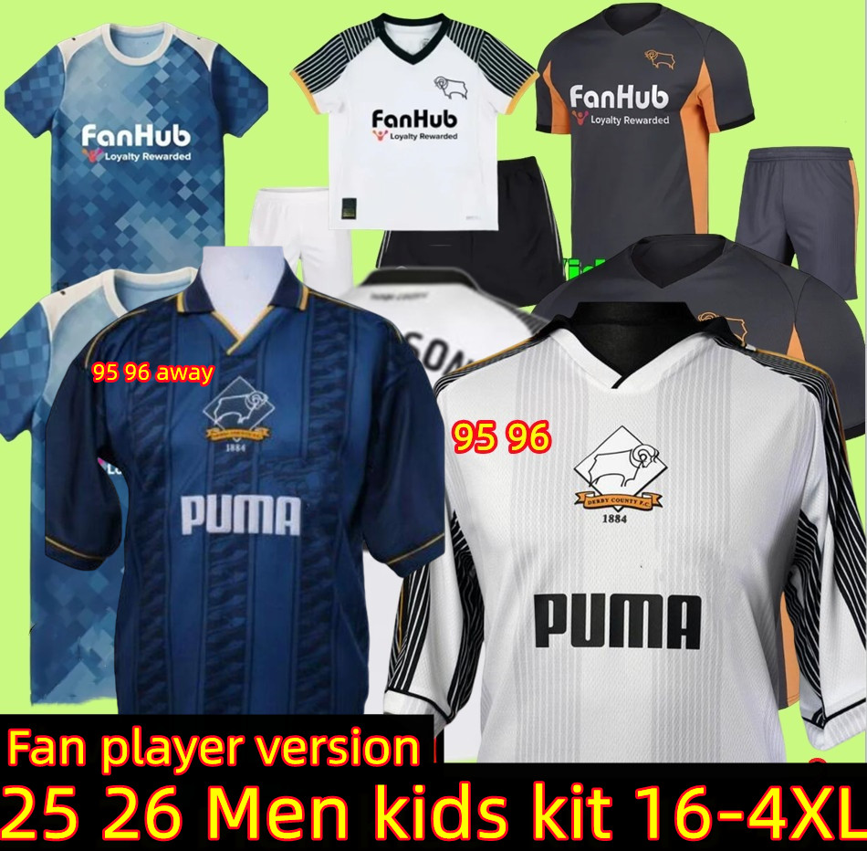 3XL 4XL Derby County soccer jerseys FORSYTH MENDEZ-LAING GOUDMIJN JACKSON NYAMBE ADAMS home away 2025 2026 jersey football shirts Children's suit kids 95 96 retro