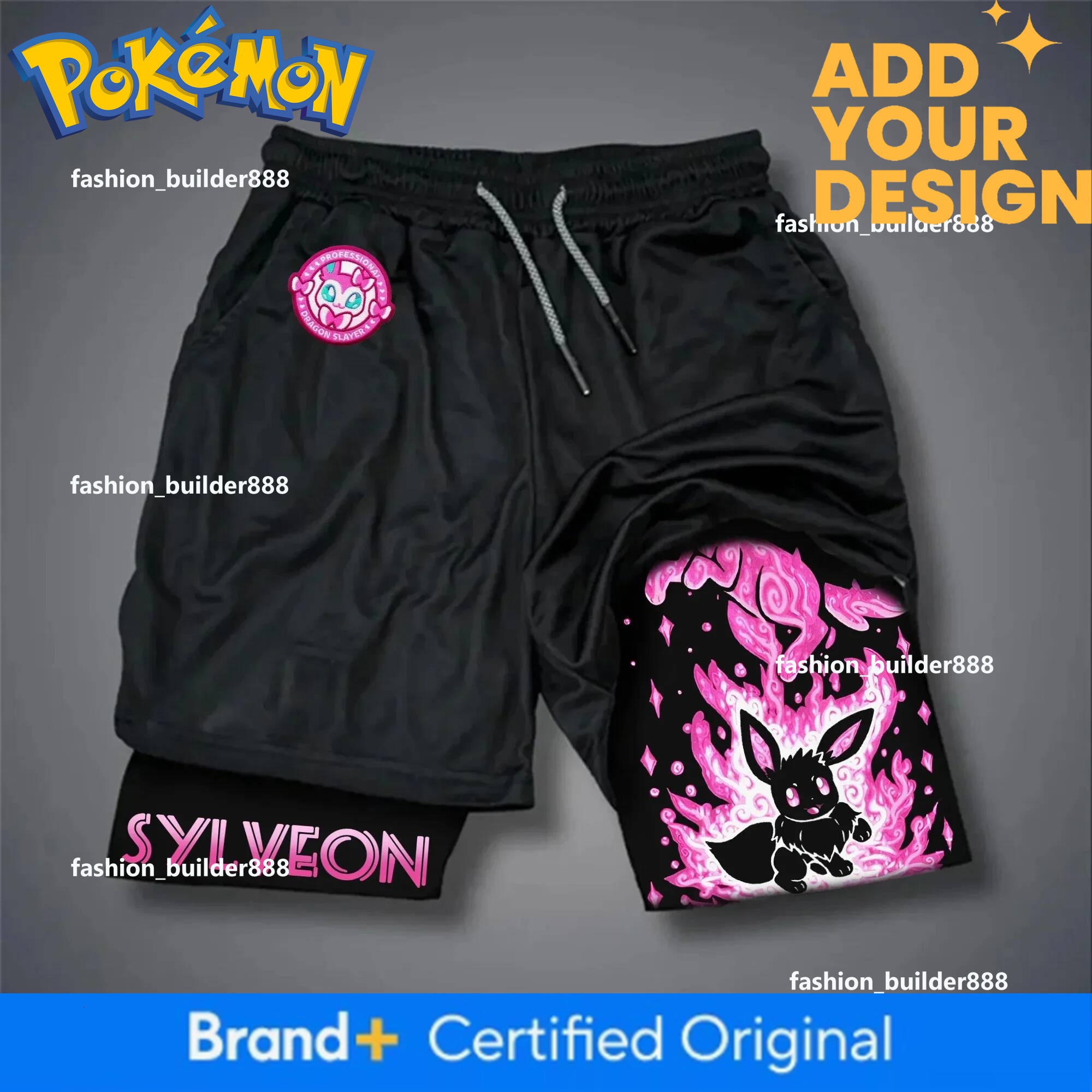 Pokemon Anime Black Double-Layer Sports Shorts 2026 Unisex Summer New Fitness Swimming Breathable Quick Drying 2-In-1 Shorts