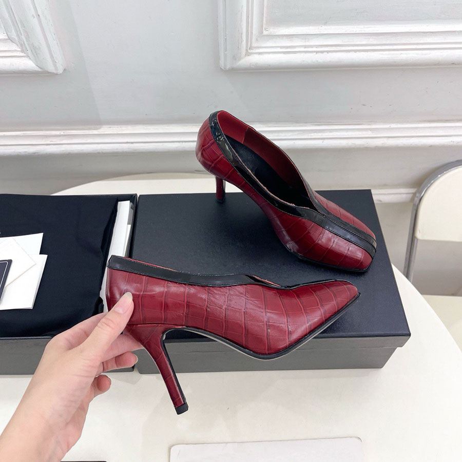High quality Real leather Square-toe High-heeled loafer pumps shoes High heels sandals Dress shoes Luxury designer Evening shoes Office shoes Factory footwear