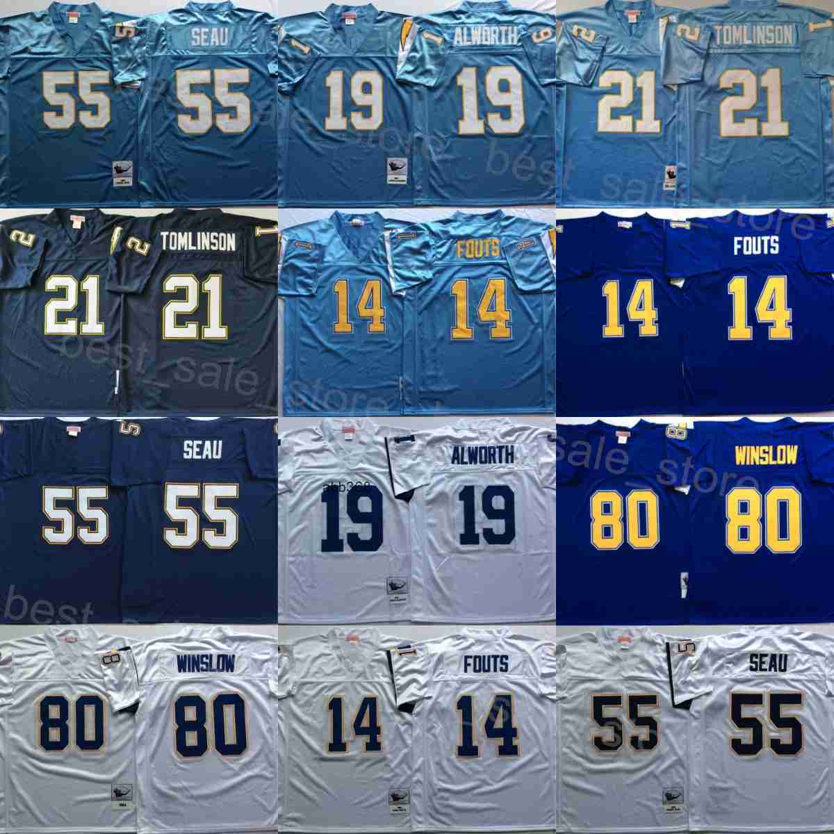 1987 1984 Retro Football Los Angeles Throwback Jerseys 14 Dan Fouts 55 Junior Seau 19 Lance Alworth 80 Kellen Winslow 21 LaDainian Tomlinson Vintage S