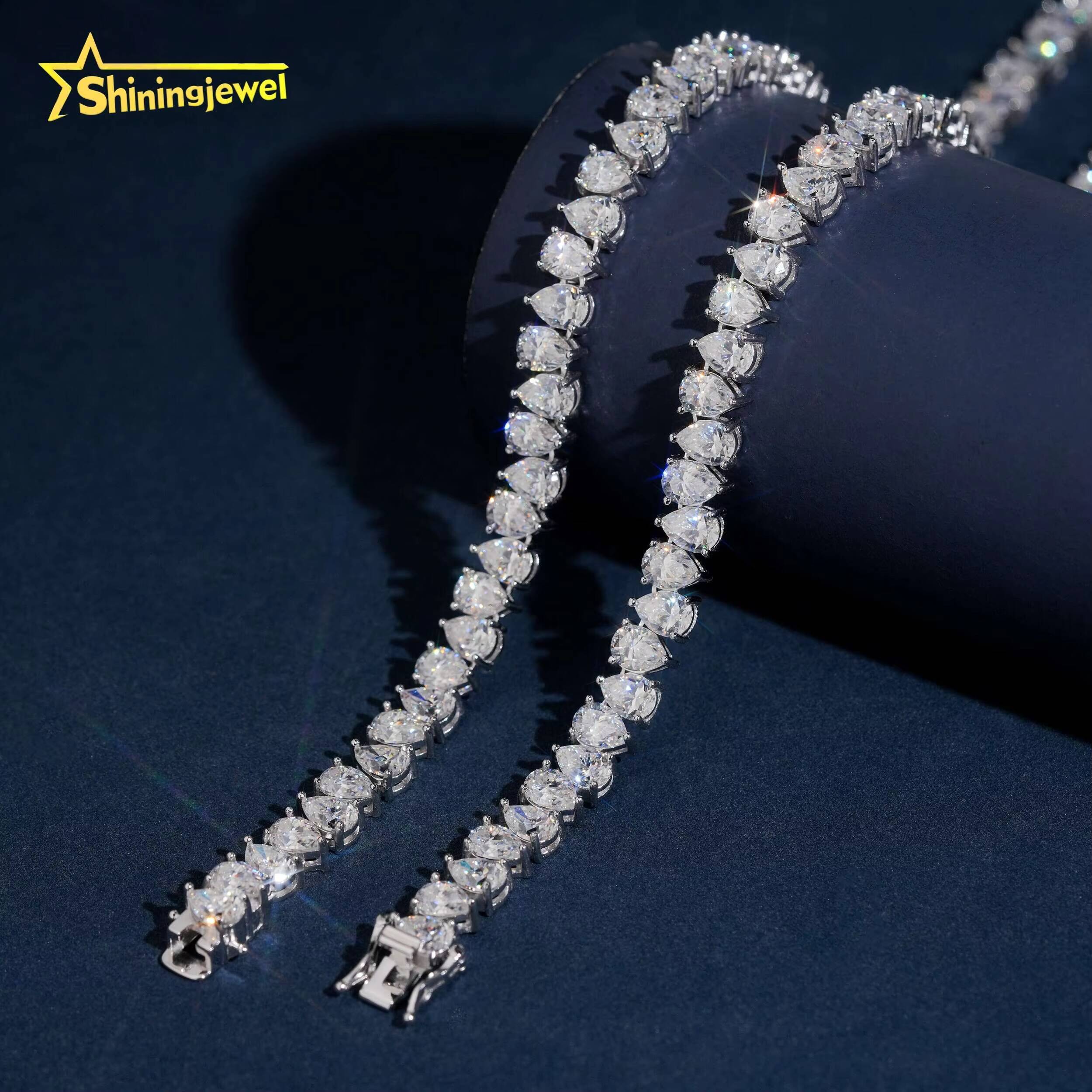 Hip Hop Jewelry 925 Sterling Silver Gold Plated Pass Diamond Test VVS Pear Cut Moissanite Tennis Chain Necklace Fine Jewelry - view 6