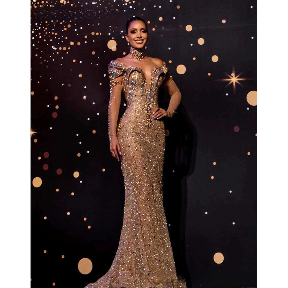 2k26 Gold Prom 2026 Mermaid Glitter Dresses Illusion Crystals High Neck Evening Dress Birthday Formal Women Pageant Dinner Party Gowns ZJ089 ZD19 - view 6