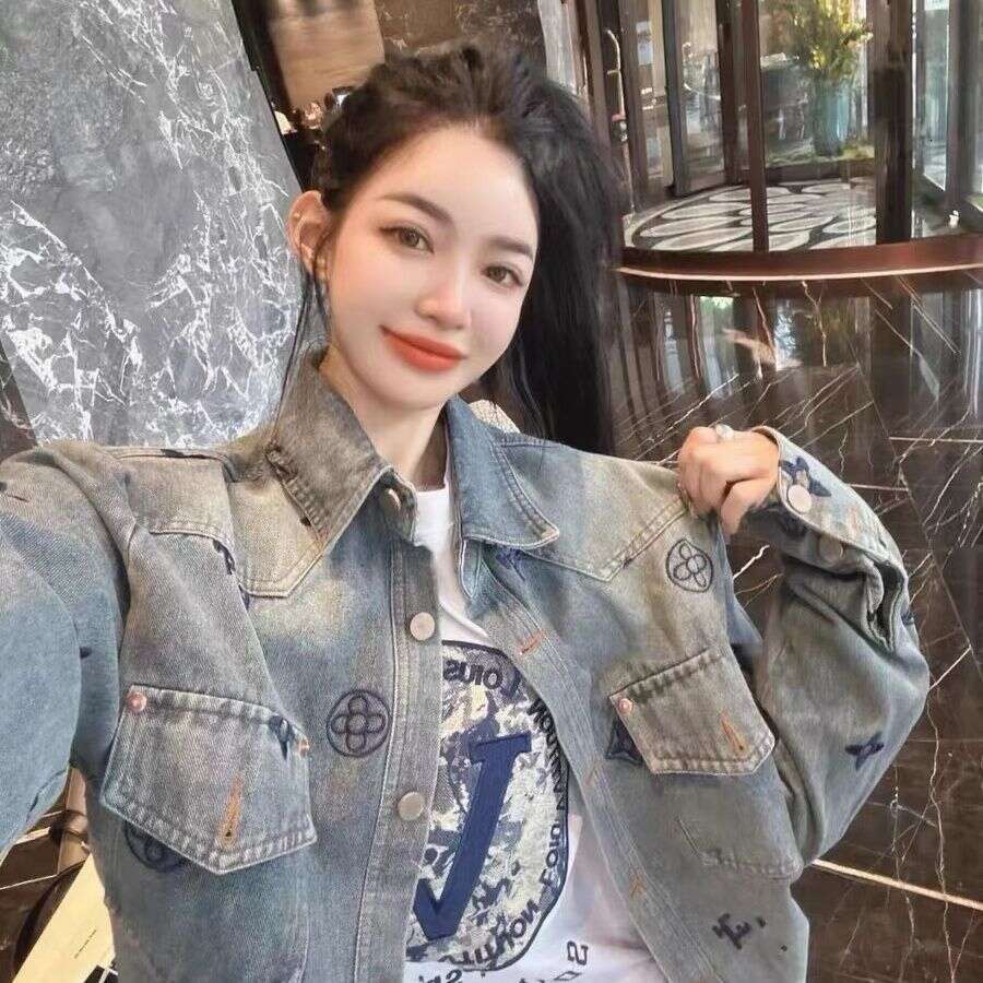 2026 New Niche Retro Embroidered Denim Jacket, Hot Selling Hip Hop Trend Long Sleeve Shirt Coat, Fashion Loose Casual Versatile Daily Outerwear for Wo