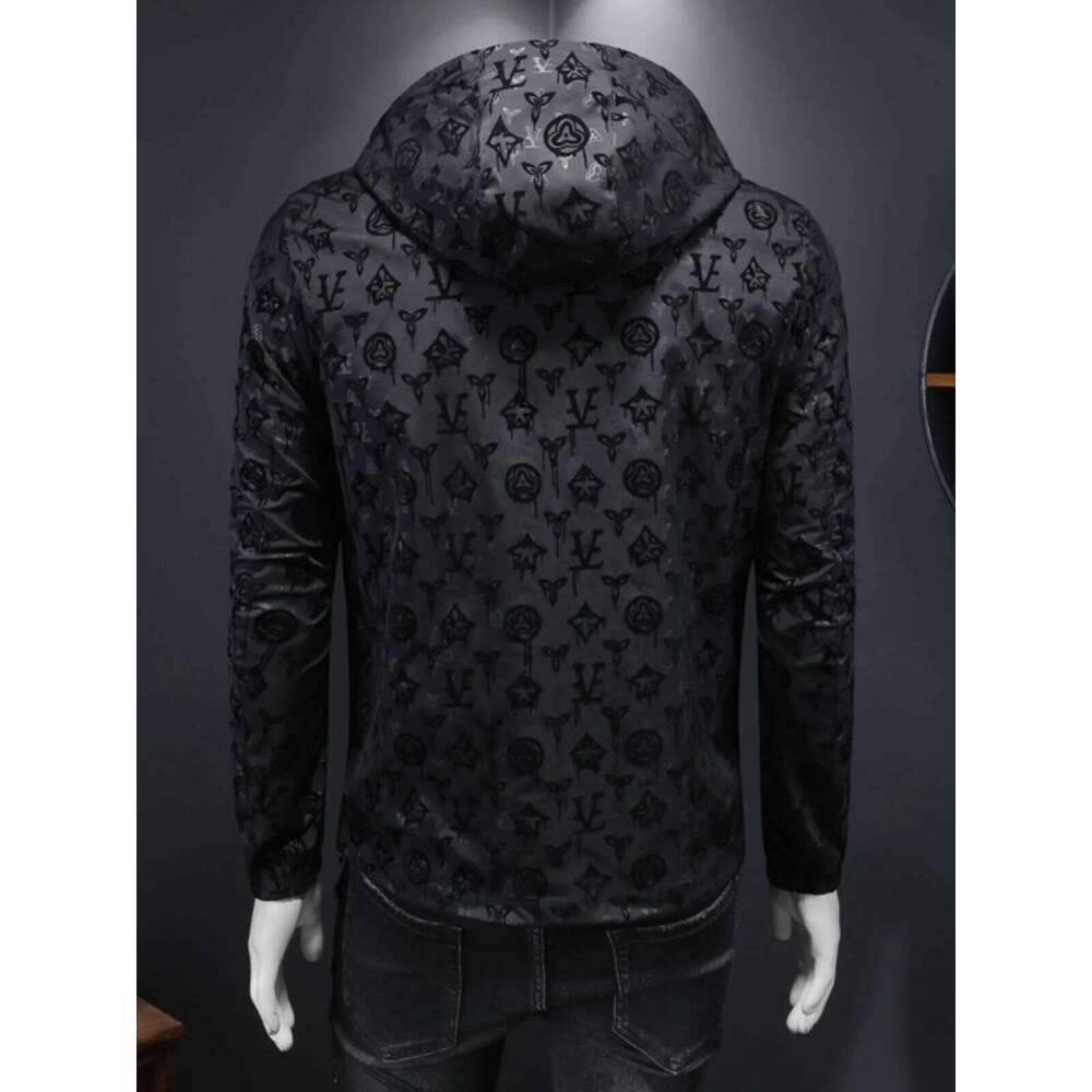 Spring New Dark Designer Fashion Flower Jacket Large Size Hooded Casual Coat European Station Handsome Top Trendy Men's Clothing