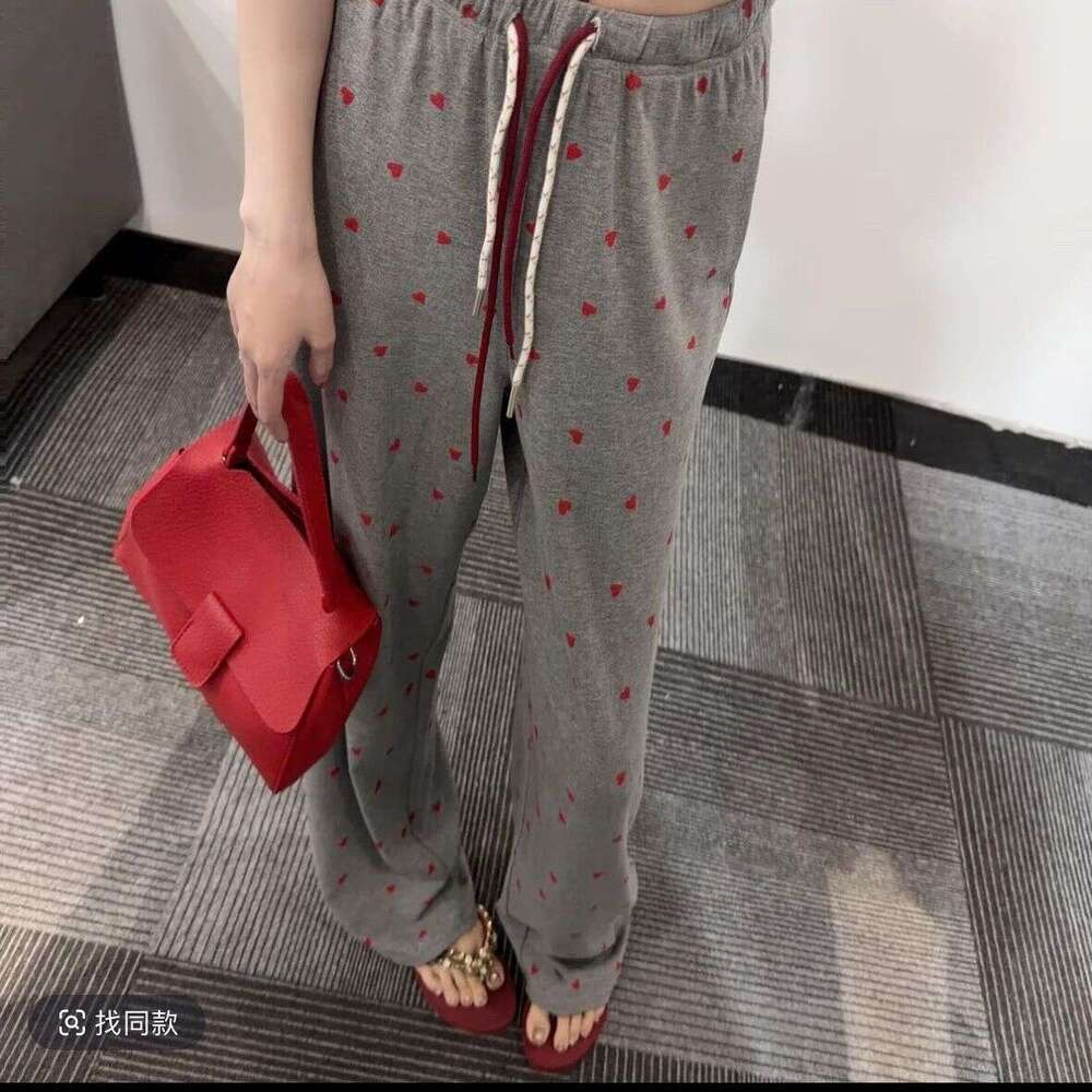 2026 New Niche Design Korean Two Piece Set, Heart Pattern Loose Top + Wide Leg Pants, Summer Casual Daily Streetwear Outfit MAKOUFEI