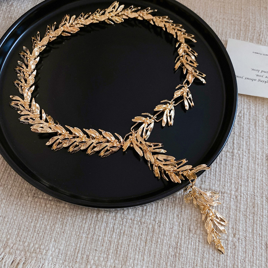 European American cross-border three-dimensional creative wheat ear Y-shaped necklace for women, unique and stylish long leaf tassel commuter accessor - view 7