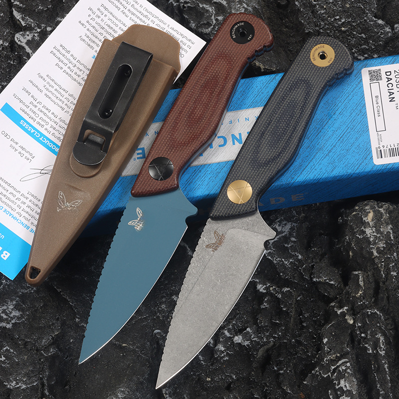 203BT Tactical Fixed Blade Knife - D2 Steel Blade with Hemp Handle, Outdoor Survival Hunting EDC Camping Hiking Knife
