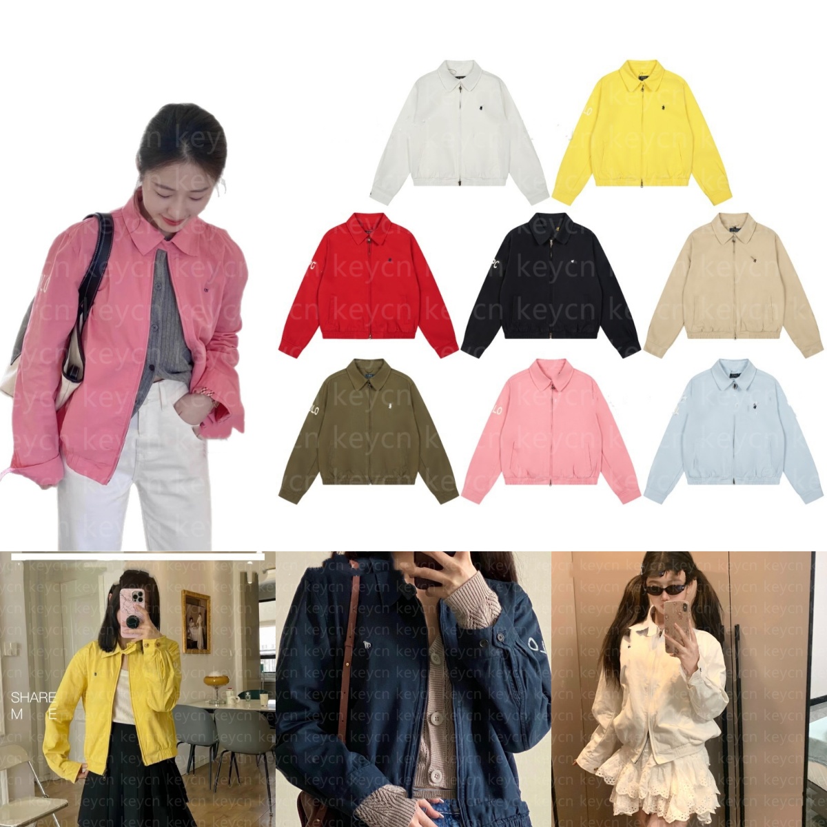 casual jacket polo Embroidered jacket lapel twill washed men's and women's short for women branded clothing trendy and cool pony classic short jacket Windbreaker