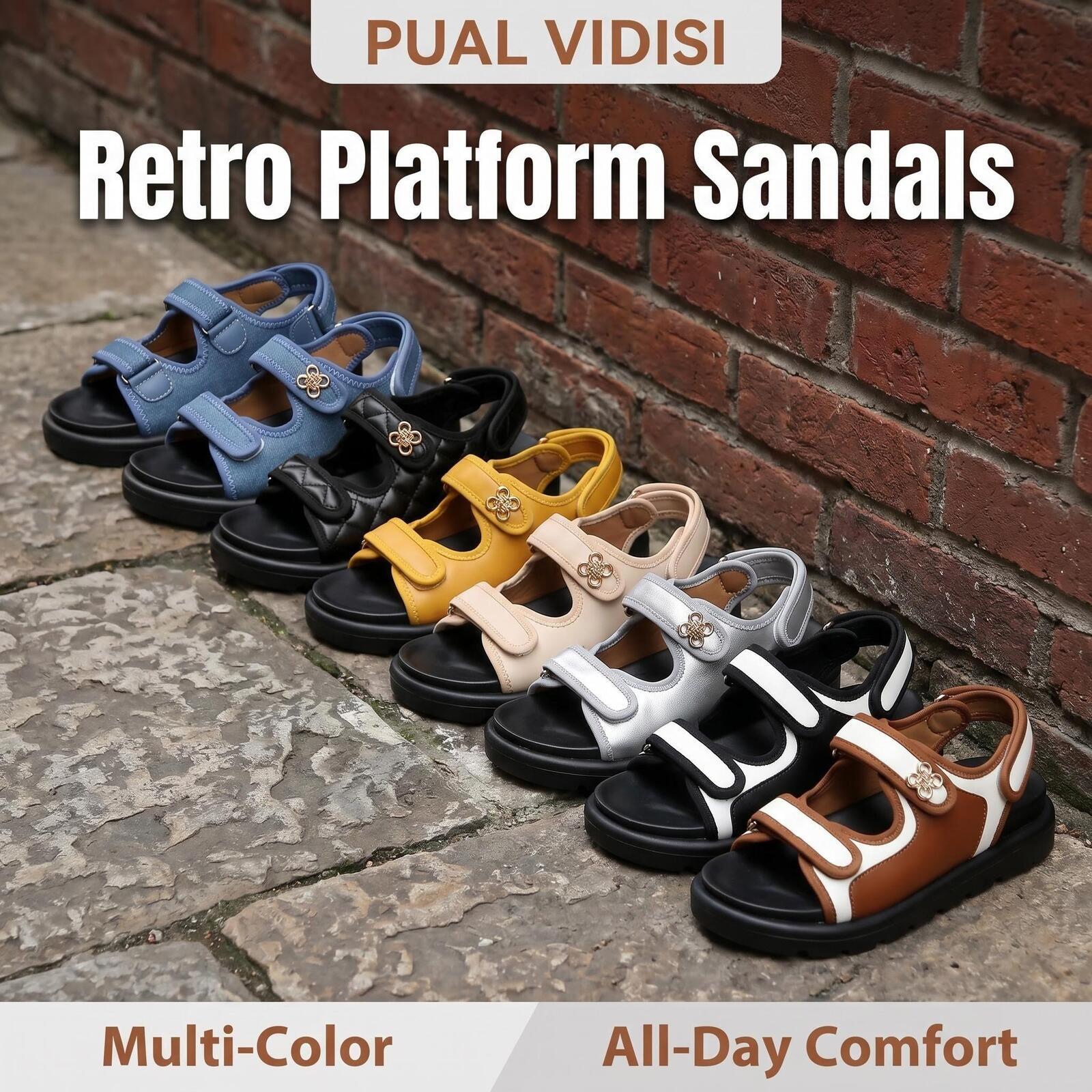 Women Denim Platform Sandals, Adjustable Magic Strap Open Toe Metal Flower Decor Non-slip Thick Sole Casual Summer Beach Walking Shoes