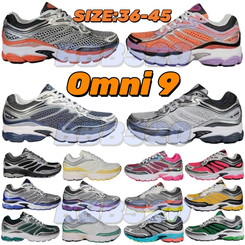 Sauconny Shoes Progrid Omni 9 Designer Shoes Men Women Outdoor Running Shoes Shock Absorption Wear Resistant Thick Sole Grey White Navy Blue Sneakers size 36-45