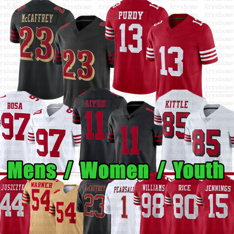 Christian McCaffrey Brock Purdy George Kittle 49 Football Jersey Fred Warner Nick Bosa Ricky Pearsall Jauan Jennings Brian Robinson Jr Juszczyk Jerry 