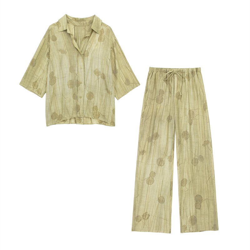 Spring Summer Niche Jacquard Print Two Piece Set, Women Loose Casual Chic Shirt And Pants Suit, New Fashion Stylish Versatile Daily Commuter Ladies Ou