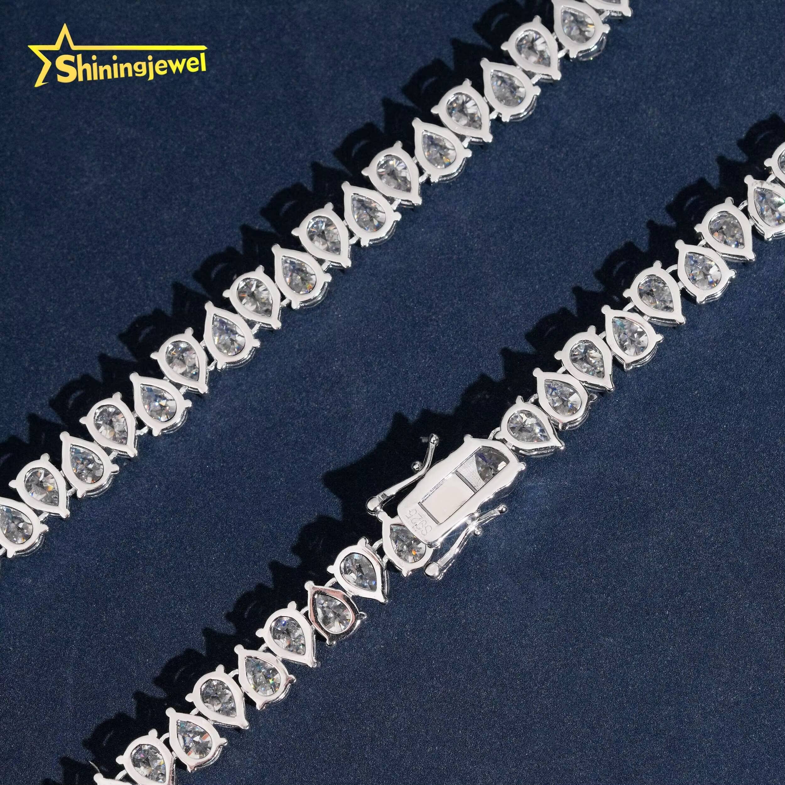 Hip Hop Jewelry 925 Sterling Silver Gold Plated Pass Diamond Test VVS Pear Cut Moissanite Tennis Chain Necklace Fine Jewelry - view 3