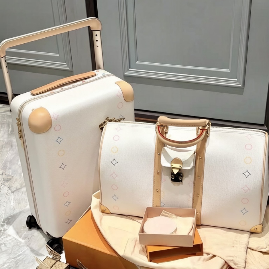Carrry on Suitcase Designer Luggage with Wheels Kepall Genuine Leather Flower Design Luxury Boxes Trolley Case Travel Bag Unisex Boarding Case Password Box Zipper