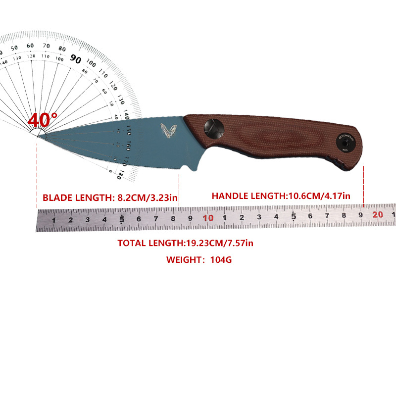 203BT Tactical Fixed Blade Knife - D2 Steel Blade with Hemp Handle, Outdoor Survival Hunting EDC Camping Hiking Knife